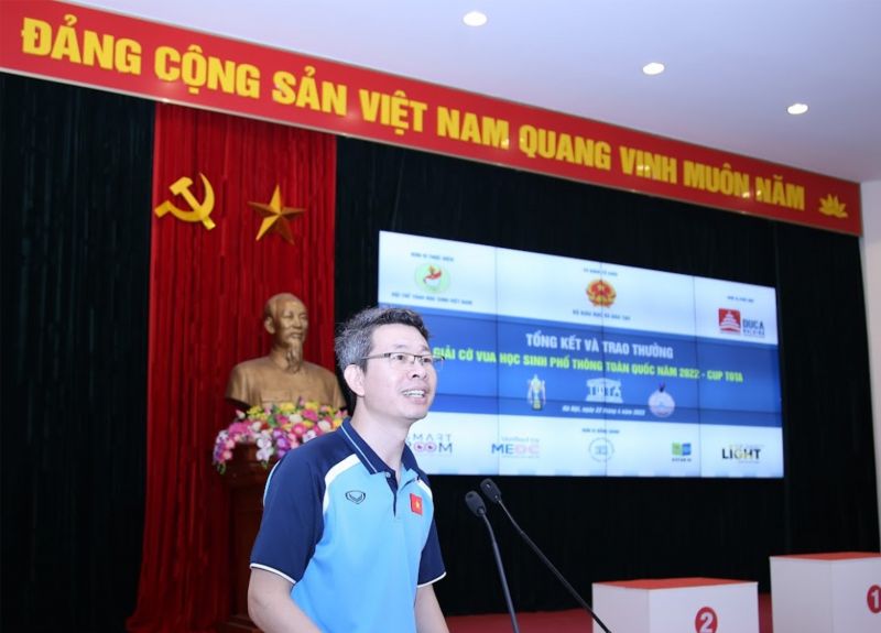 Ông Nguyễn Huy Du - Phó trưởng BTC Giải cờ vua học sinh phổ thông toàn quốc năm 2023 - Cup TOTA, chia sẻ thông tin về Giải.